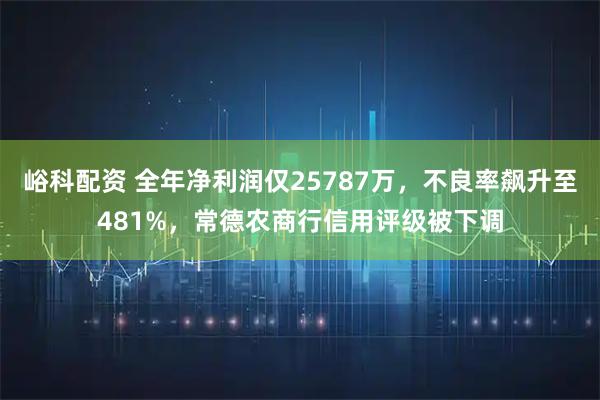 峪科配资 全年净利润仅25787万，不良率飙升至481%，常德农商行信用评级被下调