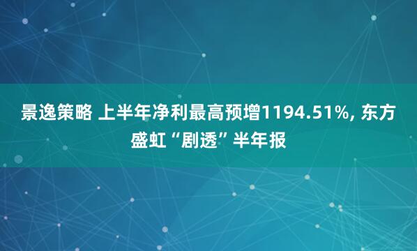 景逸策略 上半年净利最高预增1194.51%, 东方盛虹“剧透”半年报